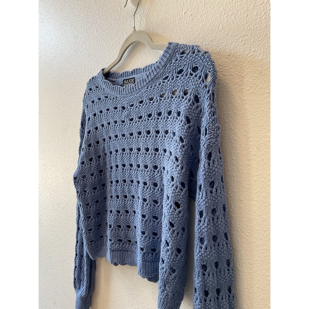 Major Label Group Knit Crochet‎ Pullover Sweater Size Xs Blue